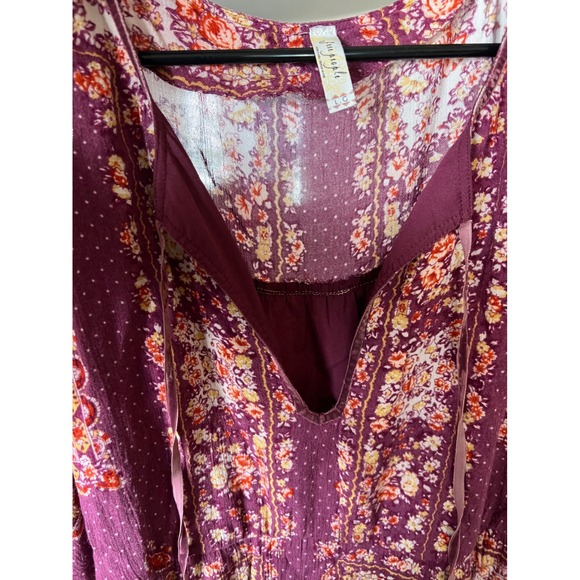 Free People Bridgette Purple Floral Print Long Sleeve Mini Dress Size L Bohemian - Picture 10 of 12